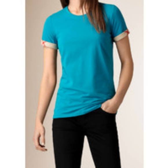 Burberry Tops - Burberry Brit Check  Cuff Cotton Tshirt